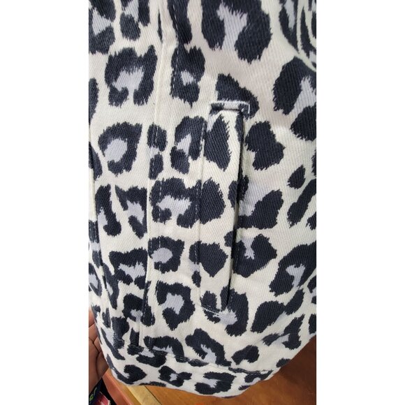 Peach Love Denim Jackey The Lollie White Animal Print Button Fringe Womens Large - Picture 5 of 10